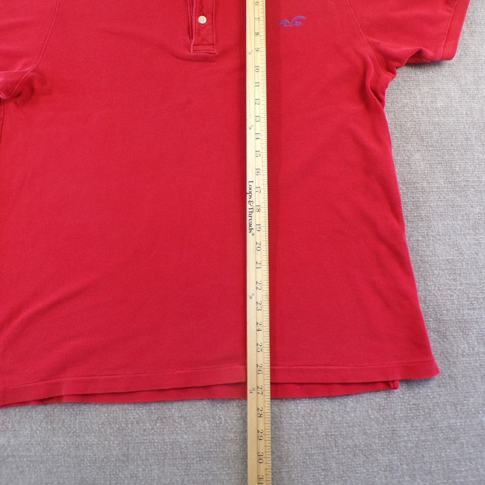 Hollister Red Polo Shirt XXL Embroidered Logo Fits M/L Y2K Style Slim Fit - Picture 6 of 8
